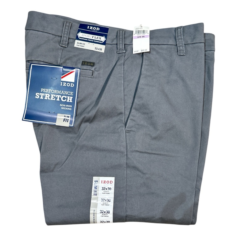 IZOD Men's Gray Slim Fit Khaki Pants